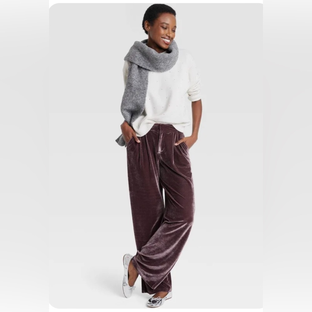 NWT Velour trouser pants - high rise, mauve, sz 10